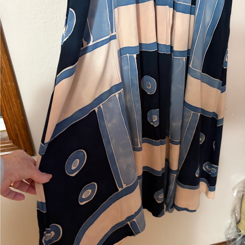 Authentic Bali Batik Geometric Abstract Maxi Dress | Cinch Back | Wood Buttons - Picture 7 of 16
